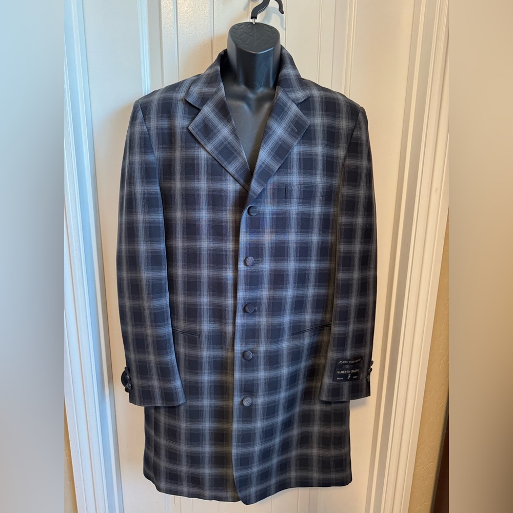 NWT Alberto Cellini Plaid Over Coat - Black/Gray Plaid, Notched Collar, Size 38R